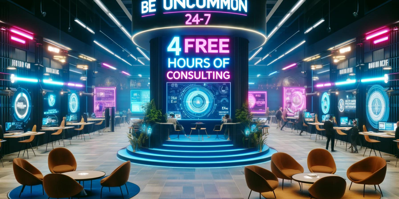 Ask me about 4 hours FREE consulting Neon banner by BeUncommon 24-7