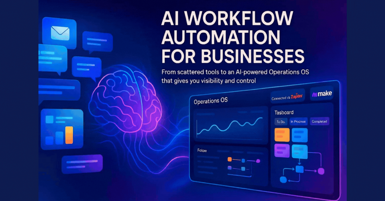 AI workflow automation dashboards, task boards, and process maps showing time saved for teams — BeUncommon 24-7